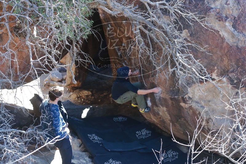 Bouldering in Hueco Tanks on 02/25/2020 with Blue Lizard Climbing and Yoga

Filename: SRM_20200225_1139310.jpg
Aperture: f/4.0
Shutter Speed: 1/250
Body: Canon EOS-1D Mark II
Lens: Canon EF 50mm f/1.8 II