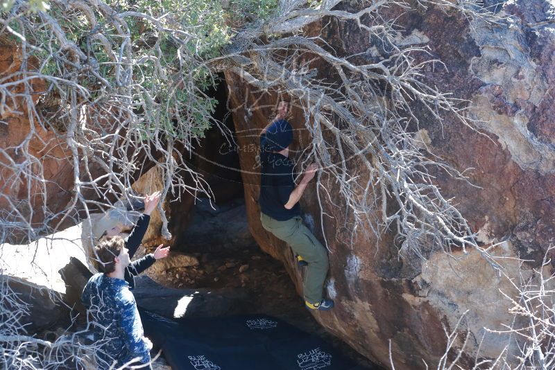 Bouldering in Hueco Tanks on 02/25/2020 with Blue Lizard Climbing and Yoga

Filename: SRM_20200225_1139380.jpg
Aperture: f/4.5
Shutter Speed: 1/250
Body: Canon EOS-1D Mark II
Lens: Canon EF 50mm f/1.8 II