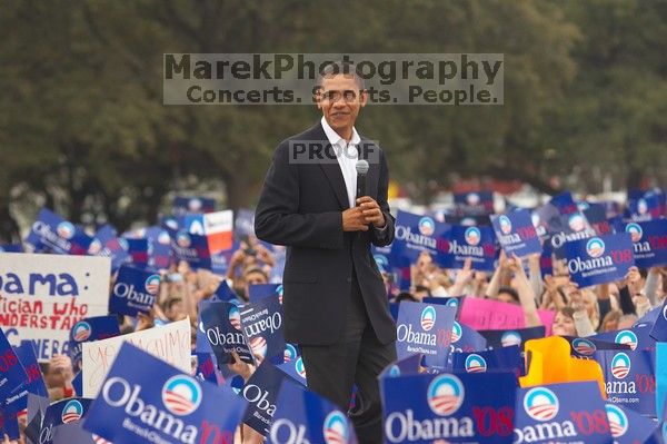 Obama speaking to a crowd of over 20,000 supporters at The Barack Obama "Kick-Ass" Rally--the Obama for president, 2008, rally, held in Austin, Friday, February 23, 2007.

Filename: SRM_20070223_1514301.jpg
Aperture: f/3.5
Shutter Speed: 1/250
Body: Canon EOS 20D
Lens: Canon EF 80-200mm f/2.8 L