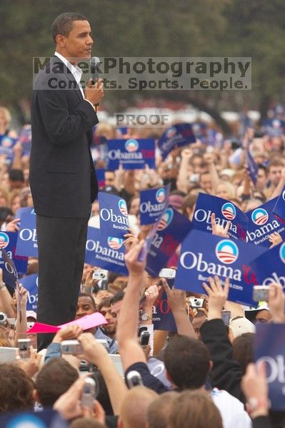 Obama speaking to a crowd of over 20,000 supporters at The Barack Obama "Kick-Ass" Rally--the Obama for president, 2008, rally, held in Austin, Friday, February 23, 2007.

Filename: SRM_20070223_1515228.jpg
Aperture: f/3.5
Shutter Speed: 1/250
Body: Canon EOS 20D
Lens: Canon EF 80-200mm f/2.8 L