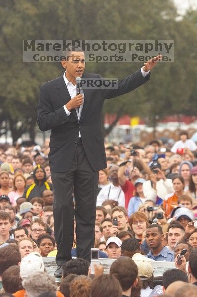 Obama speaking to a crowd of over 20,000 supporters at The Barack Obama "Kick-Ass" Rally--the Obama for president, 2008, rally, held in Austin, Friday, February 23, 2007.

Filename: SRM_20070223_1523140.jpg
Aperture: f/4.5
Shutter Speed: 1/320
Body: Canon EOS 20D
Lens: Canon EF 80-200mm f/2.8 L