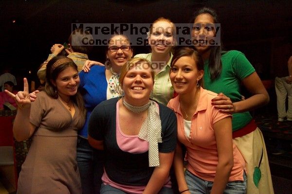 Laura Barhydt, Nicole Goza, Laura Bean, Katie Willcutts, Tahnee De La Cerda, and Sarah Lobo (from left).  Alpha Xi Delta held a sock hop themed date night at the Austin 300 bowling alley, Thursday night, March 29, 2007.

Filename: SRM_20070329_2054406.jpg
Aperture: f/8.0
Shutter Speed: 1/200
Body: Canon EOS-1D Mark II
Lens: Sigma 15-30mm f/3.5-4.5 EX Aspherical DG DF