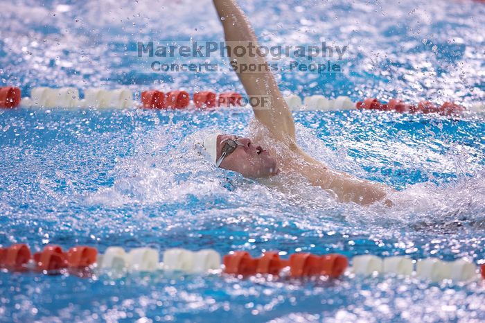 Georgia's Chris Spooner took fifth in the 100 yard backstroke with a time of 52.45.  The University of Texas Longhorns defeated The University of Georgia Bulldogs 157-135 on Saturday, January 12, 2008.

Filename: SRM_20080112_1123283.jpg
Aperture: f/2.8
Shutter Speed: 1/400
Body: Canon EOS-1D Mark II
Lens: Canon EF 300mm f/2.8 L IS