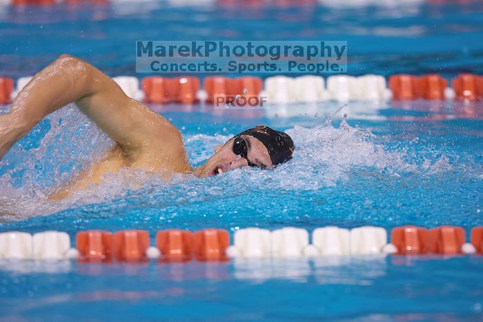 UT sophomore Ricky Berens took first  in the 500 yard freestyle with a time of 4:27.92.  The University of Texas Longhorns defeated The University of Georgia Bulldogs 157-135 on Saturday, January 12, 2008.

Filename: SRM_20080112_1208124.jpg
Aperture: f/2.8
Shutter Speed: 1/400
Body: Canon EOS-1D Mark II
Lens: Canon EF 300mm f/2.8 L IS