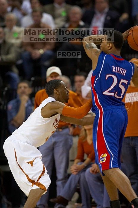 The University of Texas (UT) Longhorns defeated the University of Kansas Jayhawks 72-69 in Austin, Texas on Monday, February 11, 2008.

Filename: SRM_20080211_2129462.jpg
Aperture: f/2.8
Shutter Speed: 1/640
Body: Canon EOS 20D
Lens: Canon EF 300mm f/2.8 L IS