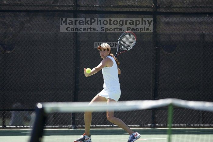 Sixth singles UT sophomore Sarah Lancaster CSUS junior Joyce Martinez Gutierrez 6-1, 6-2.  The University of Texas defeated Sacramento State on Saturday, March 22, 2008.

Filename: SRM_20080322_1249021.jpg
Aperture: f/2.8
Shutter Speed: 1/2000
Body: Canon EOS-1D Mark II
Lens: Canon EF 300mm f/2.8 L IS