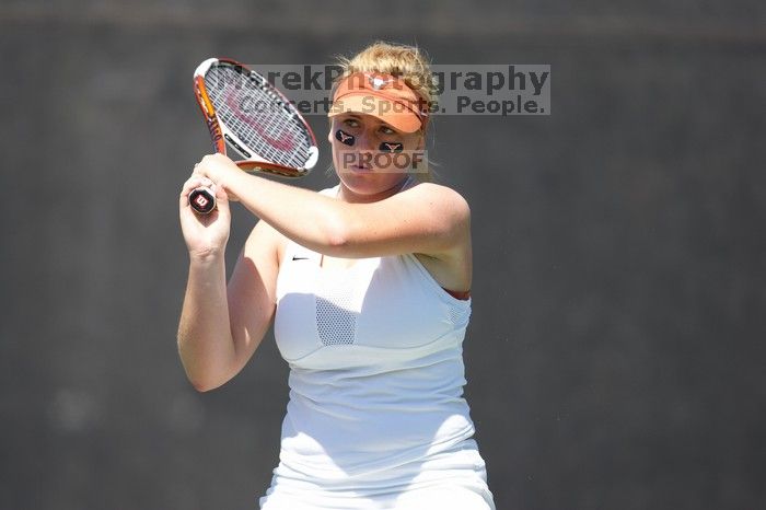 First singles UT sophomore Vanja Corovic defeated CSUS freshman Melissa Valenzuela 6-2, 6-0.  The University of Texas defeated Sacramento State on Saturday, March 22, 2008.

Filename: SRM_20080322_1308528.jpg
Aperture: f/2.8
Shutter Speed: 1/2500
Body: Canon EOS-1D Mark II
Lens: Canon EF 300mm f/2.8 L IS