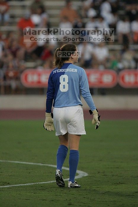 UT senior Dianna Pfenninger (#8, Goalkeeper).  The University of Texas women's soccer team tied 0-0 against the Texas A&M Aggies Friday night, September 27, 2008.

Filename: SRM_20080926_1911549.jpg
Aperture: f/4.0
Shutter Speed: 1/1000
Body: Canon EOS-1D Mark II
Lens: Canon EF 300mm f/2.8 L IS