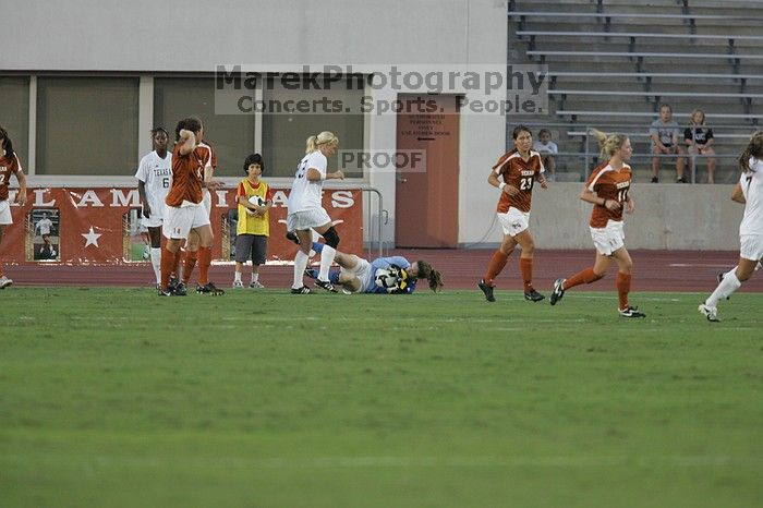 UT senior Dianna Pfenninger (#8, Goalkeeper) makes a save.  The University of Texas women's soccer team tied 0-0 against the Texas A&M Aggies Friday night, September 27, 2008.

Filename: SRM_20080926_1921200.jpg
Aperture: f/4.0
Shutter Speed: 1/500
Body: Canon EOS-1D Mark II
Lens: Canon EF 300mm f/2.8 L IS