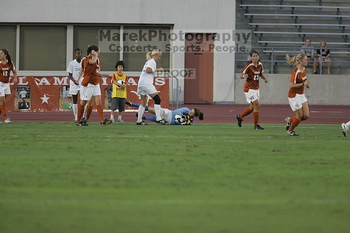 UT senior Dianna Pfenninger (#8, Goalkeeper) makes a save.  The University of Texas women's soccer team tied 0-0 against the Texas A&M Aggies Friday night, September 27, 2008.

Filename: SRM_20080926_1921201.jpg
Aperture: f/4.0
Shutter Speed: 1/500
Body: Canon EOS-1D Mark II
Lens: Canon EF 300mm f/2.8 L IS