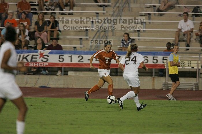 UT sophomore Kirsten Birkhold (#2, Forward and Midfielder).  The University of Texas women's soccer team tied 0-0 against the Texas A&M Aggies Friday night, September 27, 2008.

Filename: SRM_20080926_1942160.jpg
Aperture: f/4.0
Shutter Speed: 1/500
Body: Canon EOS-1D Mark II
Lens: Canon EF 300mm f/2.8 L IS