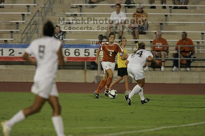 UT sophomore Kirsten Birkhold (#2, Forward and Midfielder).  The University of Texas women's soccer team tied 0-0 against the Texas A&M Aggies Friday night, September 27, 2008.

Filename: SRM_20080926_1942182.jpg
Aperture: f/4.0
Shutter Speed: 1/500
Body: Canon EOS-1D Mark II
Lens: Canon EF 300mm f/2.8 L IS