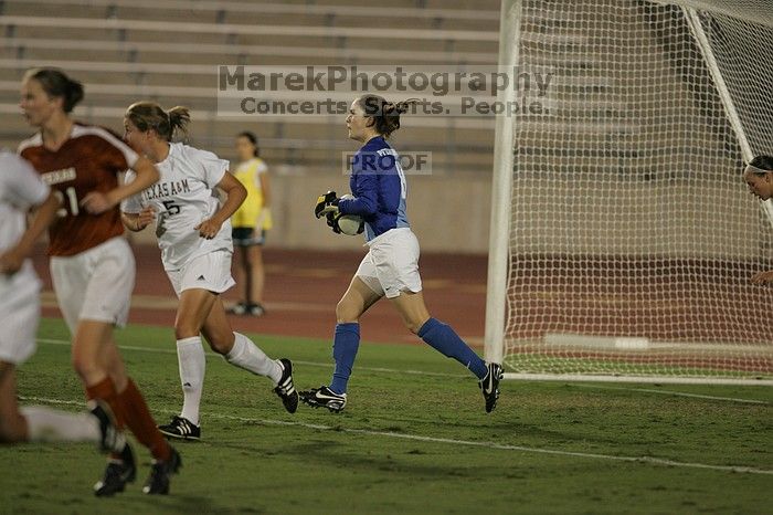 UT senior Dianna Pfenninger (#8, Goalkeeper).  The University of Texas women's soccer team tied 0-0 against the Texas A&M Aggies Friday night, September 27, 2008.

Filename: SRM_20080926_2029207.jpg
Aperture: f/2.8
Shutter Speed: 1/640
Body: Canon EOS-1D Mark II
Lens: Canon EF 300mm f/2.8 L IS