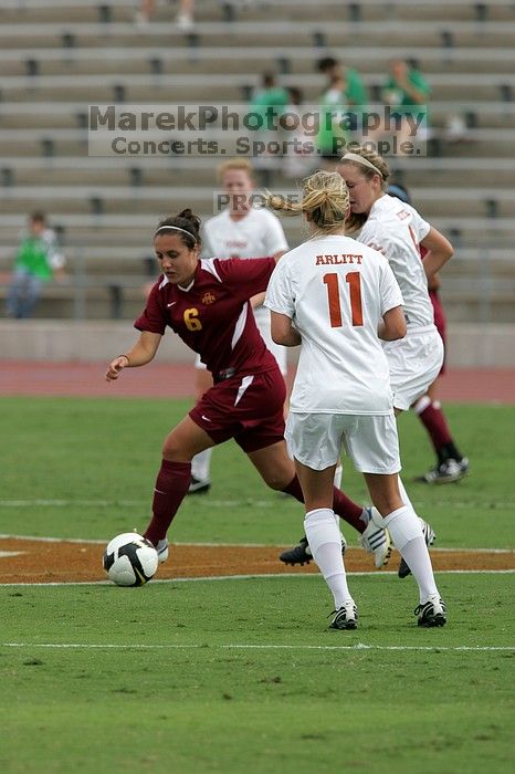 UT junior Emily Anderson (#21, Forward) plays defense.  The University of Texas women's soccer team won 2-1 against the Iowa State Cyclones Sunday afternoon, October 5, 2008.

Filename: SRM_20081005_12085233.jpg
Aperture: f/5.6
Shutter Speed: 1/1600
Body: Canon EOS-1D Mark II
Lens: Canon EF 300mm f/2.8 L IS