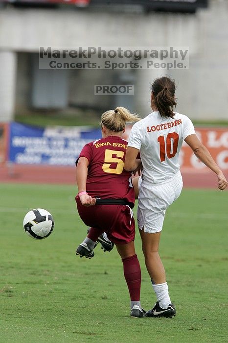 UT senior Stephanie Logterman (#10, Defender).  The University of Texas women's soccer team won 2-1 against the Iowa State Cyclones Sunday afternoon, October 5, 2008.

Filename: SRM_20081005_12091434.jpg
Aperture: f/5.6
Shutter Speed: 1/1250
Body: Canon EOS-1D Mark II
Lens: Canon EF 300mm f/2.8 L IS