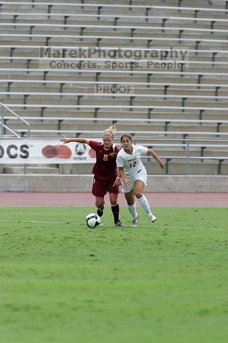 UT sophomore Alisha Ortiz (#12, Forward).  The University of Texas women's soccer team won 2-1 against the Iowa State Cyclones Sunday afternoon, October 5, 2008.

Filename: SRM_20081005_12115653.jpg
Aperture: f/5.6
Shutter Speed: 1/1600
Body: Canon EOS-1D Mark II
Lens: Canon EF 300mm f/2.8 L IS