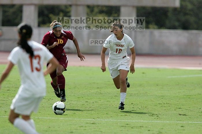 UT senior Stephanie Logterman (#10, Defender).  The University of Texas women's soccer team won 2-1 against the Iowa State Cyclones Sunday afternoon, October 5, 2008.

Filename: SRM_20081005_12221613.jpg
Aperture: f/5.0
Shutter Speed: 1/2500
Body: Canon EOS-1D Mark II
Lens: Canon EF 300mm f/2.8 L IS