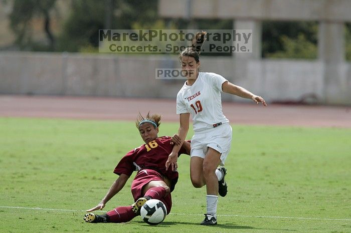 UT senior Stephanie Logterman (#10, Defender).  The University of Texas women's soccer team won 2-1 against the Iowa State Cyclones Sunday afternoon, October 5, 2008.

Filename: SRM_20081005_12221818.jpg
Aperture: f/5.0
Shutter Speed: 1/2500
Body: Canon EOS-1D Mark II
Lens: Canon EF 300mm f/2.8 L IS