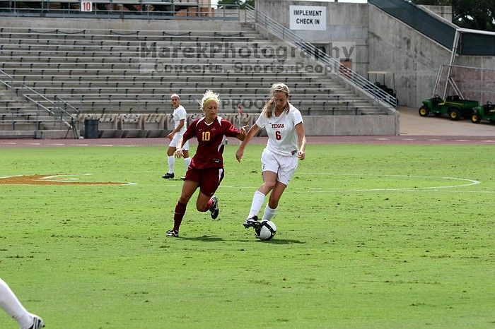 UT freshman Lucy Keith (#6, Midfielder).  The University of Texas women's soccer team won 2-1 against the Iowa State Cyclones Sunday afternoon, October 5, 2008.

Filename: SRM_20081005_12223242.jpg
Aperture: f/5.6
Shutter Speed: 1/1600
Body: Canon EOS 20D
Lens: Canon EF 80-200mm f/2.8 L