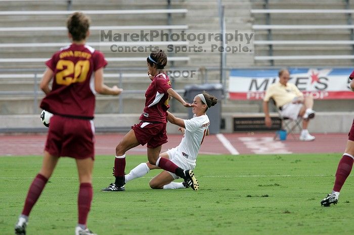 UT sophomore Erica Campanelli (#19, Defender).  The University of Texas women's soccer team won 2-1 against the Iowa State Cyclones Sunday afternoon, October 5, 2008.

Filename: SRM_20081005_12224029.jpg
Aperture: f/5.0
Shutter Speed: 1/1600
Body: Canon EOS-1D Mark II
Lens: Canon EF 300mm f/2.8 L IS