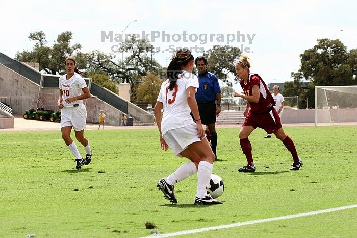 UT freshman Amanda Lisberger (#13, Midfielder).  The University of Texas women's soccer team won 2-1 against the Iowa State Cyclones Sunday afternoon, October 5, 2008.

Filename: SRM_20081005_12311052.jpg
Aperture: f/5.6
Shutter Speed: 1/1600
Body: Canon EOS 20D
Lens: Canon EF 80-200mm f/2.8 L