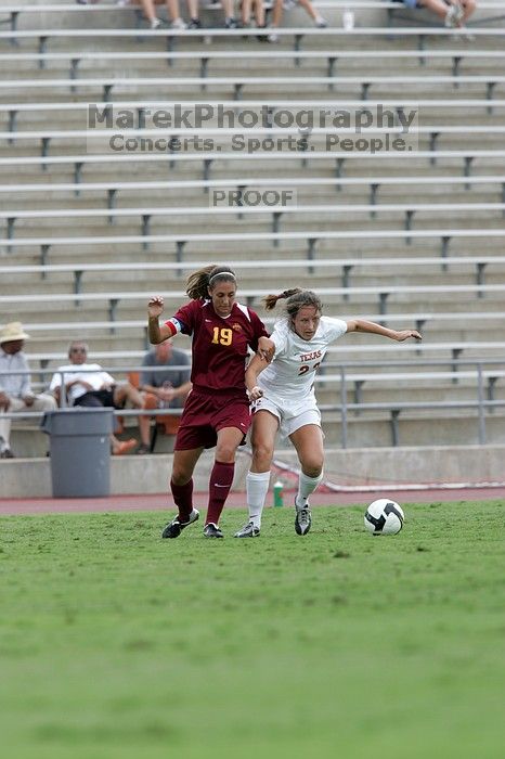 UT junior Stephanie Gibson (#22, Defense and Forward).  The University of Texas women's soccer team won 2-1 against the Iowa State Cyclones Sunday afternoon, October 5, 2008.

Filename: SRM_20081005_12394080.jpg
Aperture: f/5.6
Shutter Speed: 1/1000
Body: Canon EOS-1D Mark II
Lens: Canon EF 300mm f/2.8 L IS