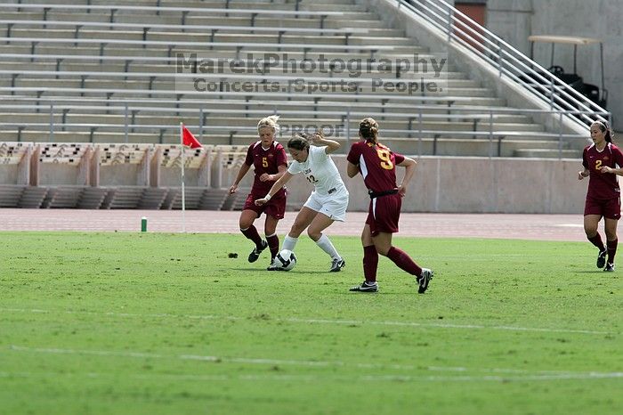 UT junior Stephanie Gibson (#22, Defense and Forward).  The University of Texas women's soccer team won 2-1 against the Iowa State Cyclones Sunday afternoon, October 5, 2008.

Filename: SRM_20081005_12432826.jpg
Aperture: f/5.6
Shutter Speed: 1/2000
Body: Canon EOS-1D Mark II
Lens: Canon EF 300mm f/2.8 L IS