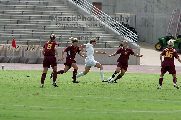 UT junior Stephanie Gibson (#22, Defense and Forward).  The University of Texas women's soccer team won 2-1 against the Iowa State Cyclones Sunday afternoon, October 5, 2008.

Filename: SRM_20081005_12432828.jpg
Aperture: f/5.6
Shutter Speed: 1/2000
Body: Canon EOS-1D Mark II
Lens: Canon EF 300mm f/2.8 L IS