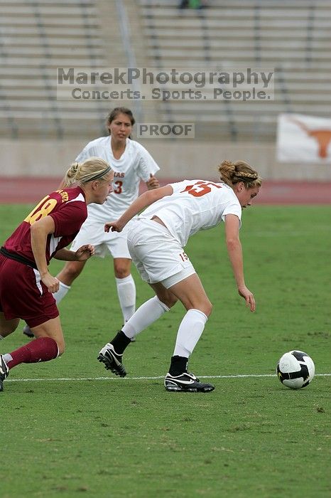 UT freshman Kylie Doniak (#15, Midfielder) in the second half.  The University of Texas women's soccer team won 2-1 against the Iowa State Cyclones Sunday afternoon, October 5, 2008.

Filename: SRM_20081005_13025005.jpg
Aperture: f/5.6
Shutter Speed: 1/1600
Body: Canon EOS-1D Mark II
Lens: Canon EF 300mm f/2.8 L IS