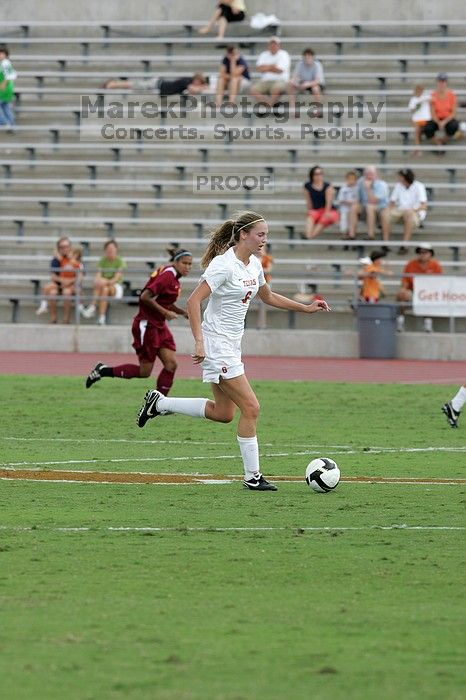 UT freshman Lucy Keith (#6, Midfielder) in the second half.  The University of Texas women's soccer team won 2-1 against the Iowa State Cyclones Sunday afternoon, October 5, 2008.

Filename: SRM_20081005_13072600.jpg
Aperture: f/5.6
Shutter Speed: 1/1250
Body: Canon EOS-1D Mark II
Lens: Canon EF 300mm f/2.8 L IS