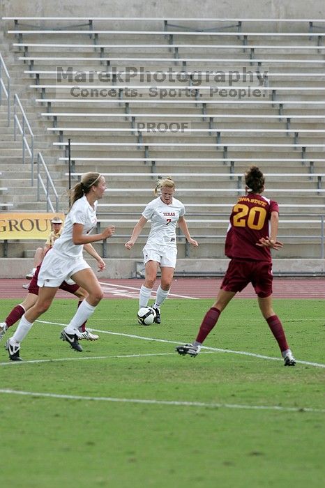 UT freshman Courtney Goodson (#7, Forward and Midfielder) in the second half.  The University of Texas women's soccer team won 2-1 against the Iowa State Cyclones Sunday afternoon, October 5, 2008.

Filename: SRM_20081005_13073419.jpg
Aperture: f/5.6
Shutter Speed: 1/1250
Body: Canon EOS-1D Mark II
Lens: Canon EF 300mm f/2.8 L IS