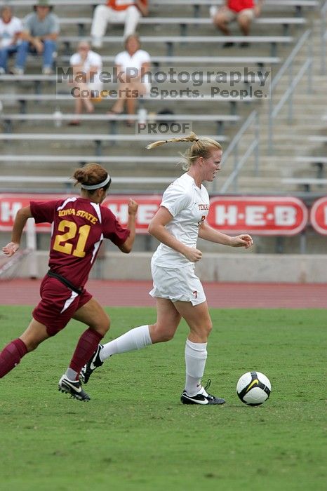 UT freshman Courtney Goodson (#7, Forward and Midfielder) in the second half.  The University of Texas women's soccer team won 2-1 against the Iowa State Cyclones Sunday afternoon, October 5, 2008.

Filename: SRM_20081005_13110861.jpg
Aperture: f/5.6
Shutter Speed: 1/1250
Body: Canon EOS-1D Mark II
Lens: Canon EF 300mm f/2.8 L IS