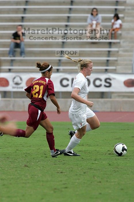 UT freshman Courtney Goodson (#7, Forward and Midfielder) in the second half.  The University of Texas women's soccer team won 2-1 against the Iowa State Cyclones Sunday afternoon, October 5, 2008.

Filename: SRM_20081005_13111066.jpg
Aperture: f/5.6
Shutter Speed: 1/1250
Body: Canon EOS-1D Mark II
Lens: Canon EF 300mm f/2.8 L IS