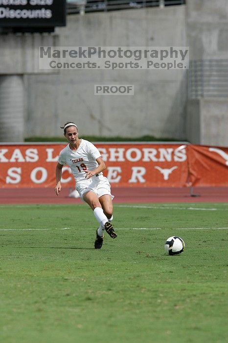 UT sophomore Erica Campanelli (#19, Defender) in the second half.  The University of Texas women's soccer team won 2-1 against the Iowa State Cyclones Sunday afternoon, October 5, 2008.

Filename: SRM_20081005_13135292.jpg
Aperture: f/5.6
Shutter Speed: 1/2500
Body: Canon EOS-1D Mark II
Lens: Canon EF 300mm f/2.8 L IS