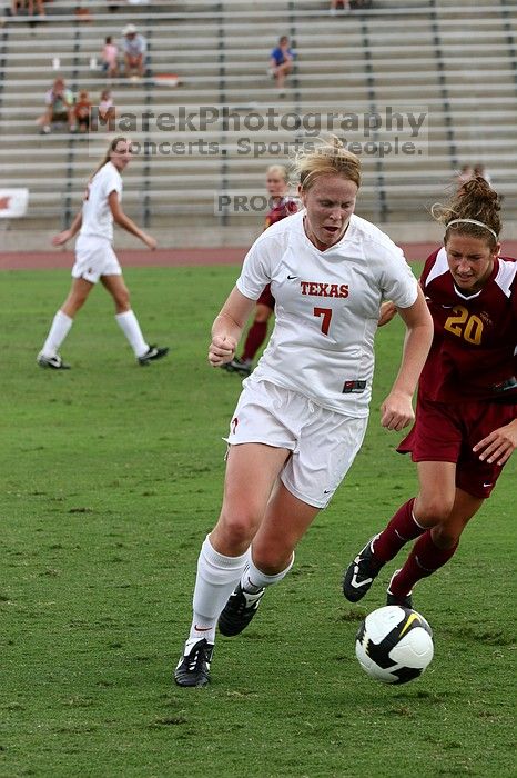 UT freshman Courtney Goodson (#7, Forward and Midfielder) in the second half.  The University of Texas women's soccer team won 2-1 against the Iowa State Cyclones Sunday afternoon, October 5, 2008.

Filename: SRM_20081005_13165474.jpg
Aperture: f/5.6
Shutter Speed: 1/1000
Body: Canon EOS 20D
Lens: Canon EF 80-200mm f/2.8 L