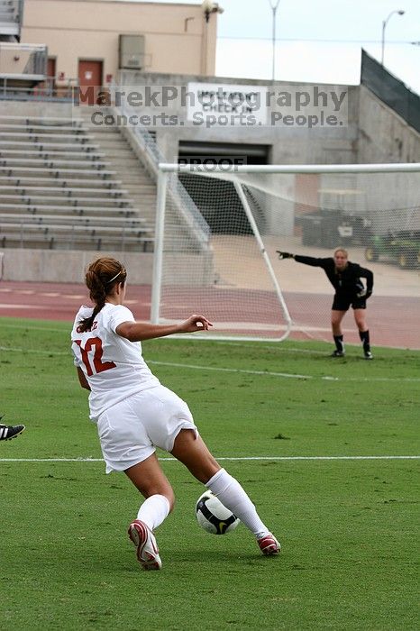 UT sophomore Alisha Ortiz (#12, Forward) in the second half.  The University of Texas women's soccer team won 2-1 against the Iowa State Cyclones Sunday afternoon, October 5, 2008.

Filename: SRM_20081005_13184683.jpg
Aperture: f/5.6
Shutter Speed: 1/1250
Body: Canon EOS 20D
Lens: Canon EF 80-200mm f/2.8 L