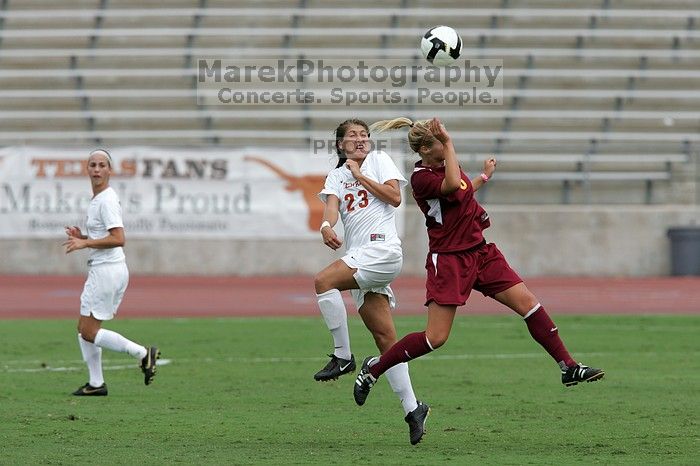 UT senior Courtney Gaines (#23, Midfielder) in the second half.  The University of Texas women's soccer team won 2-1 against the Iowa State Cyclones Sunday afternoon, October 5, 2008.

Filename: SRM_20081005_13203840.jpg
Aperture: f/5.6
Shutter Speed: 1/2000
Body: Canon EOS-1D Mark II
Lens: Canon EF 300mm f/2.8 L IS