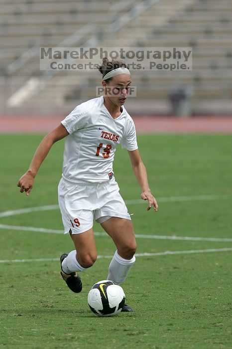 UT sophomore Erica Campanelli (#19, Defender) in the second half.  The University of Texas women's soccer team won 2-1 against the Iowa State Cyclones Sunday afternoon, October 5, 2008.

Filename: SRM_20081005_13233842.jpg
Aperture: f/5.6
Shutter Speed: 1/2000
Body: Canon EOS-1D Mark II
Lens: Canon EF 300mm f/2.8 L IS