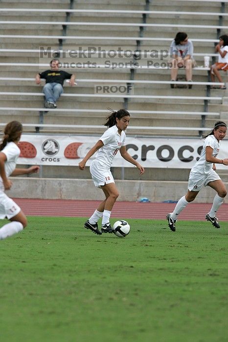 UT senior Stephanie Logterman (#10, Defender) in the second half.  The University of Texas women's soccer team won 2-1 against the Iowa State Cyclones Sunday afternoon, October 5, 2008.

Filename: SRM_20081005_13253285.jpg
Aperture: f/5.6
Shutter Speed: 1/1600
Body: Canon EOS-1D Mark II
Lens: Canon EF 300mm f/2.8 L IS