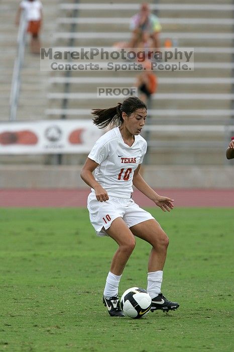 UT senior Stephanie Logterman (#10, Defender) in the second half.  The University of Texas women's soccer team won 2-1 against the Iowa State Cyclones Sunday afternoon, October 5, 2008.

Filename: SRM_20081005_13291601.jpg
Aperture: f/5.6
Shutter Speed: 1/1250
Body: Canon EOS-1D Mark II
Lens: Canon EF 300mm f/2.8 L IS