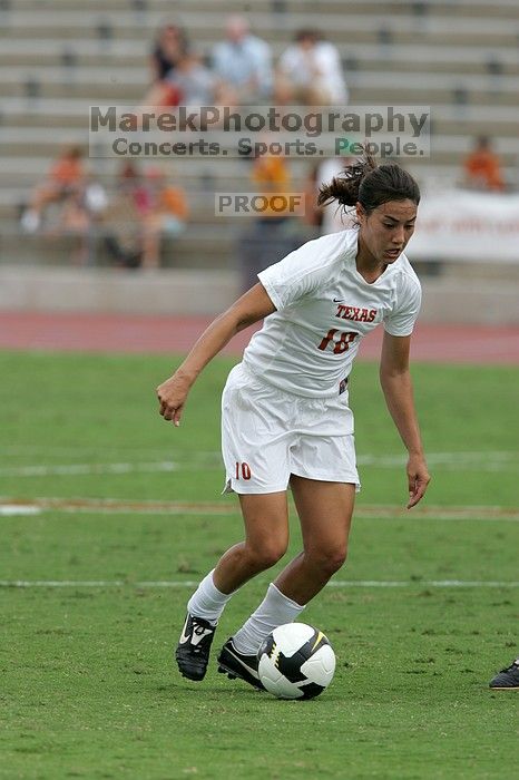 UT senior Stephanie Logterman (#10, Defender) in the second half.  The University of Texas women's soccer team won 2-1 against the Iowa State Cyclones Sunday afternoon, October 5, 2008.

Filename: SRM_20081005_13340486.jpg
Aperture: f/5.6
Shutter Speed: 1/1600
Body: Canon EOS-1D Mark II
Lens: Canon EF 300mm f/2.8 L IS