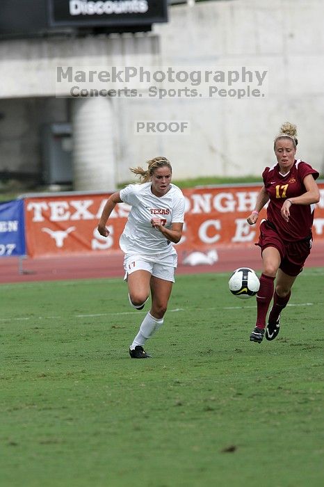 UT sophomore Kate Nicholson (#17, Forward and Midfielder) in the second half.  The University of Texas women's soccer team won 2-1 against the Iowa State Cyclones Sunday afternoon, October 5, 2008.

Filename: SRM_20081005_13365613.jpg
Aperture: f/5.6
Shutter Speed: 1/2000
Body: Canon EOS-1D Mark II
Lens: Canon EF 300mm f/2.8 L IS