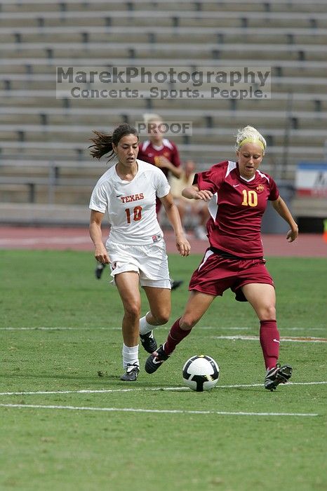 UT senior Stephanie Logterman (#10, Defender) in the second half.  The University of Texas women's soccer team won 2-1 against the Iowa State Cyclones Sunday afternoon, October 5, 2008.

Filename: SRM_20081005_13371629.jpg
Aperture: f/5.6
Shutter Speed: 1/2000
Body: Canon EOS-1D Mark II
Lens: Canon EF 300mm f/2.8 L IS