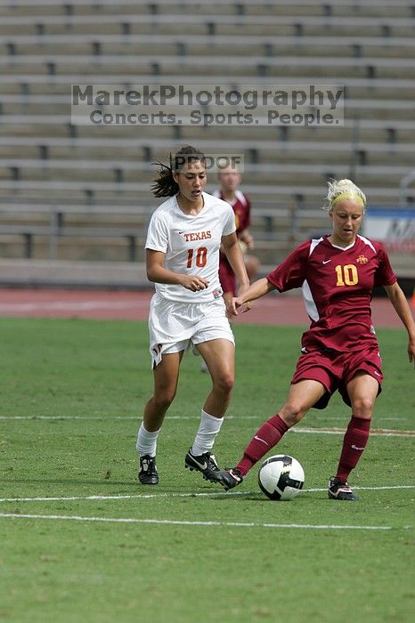 UT senior Stephanie Logterman (#10, Defender) in the second half.  The University of Texas women's soccer team won 2-1 against the Iowa State Cyclones Sunday afternoon, October 5, 2008.

Filename: SRM_20081005_13371830.jpg
Aperture: f/5.6
Shutter Speed: 1/2000
Body: Canon EOS-1D Mark II
Lens: Canon EF 300mm f/2.8 L IS