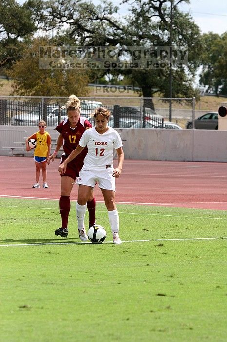 UT sophomore Alisha Ortiz (#12, Forward) in the second half.  The University of Texas women's soccer team won 2-1 against the Iowa State Cyclones Sunday afternoon, October 5, 2008.

Filename: SRM_20081005_13431031.jpg
Aperture: f/5.0
Shutter Speed: 1/2500
Body: Canon EOS 20D
Lens: Canon EF 80-200mm f/2.8 L