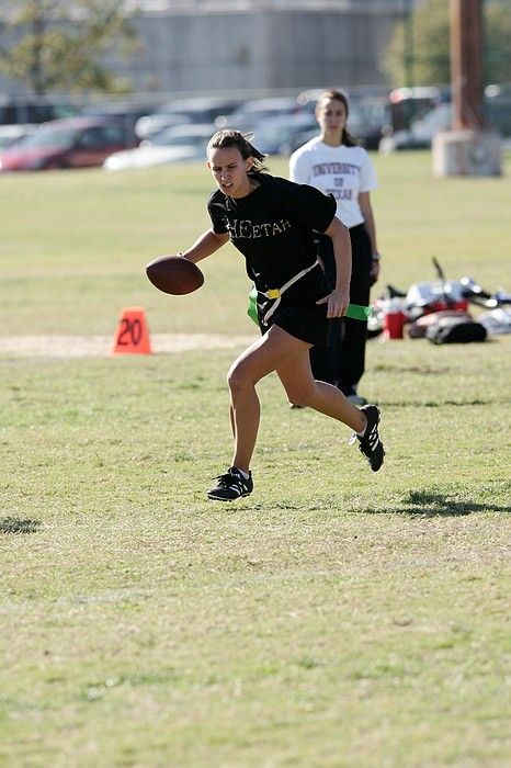 The Cheetahs (chemical engineering team) lost in the Fall 2008 UT flag football intramural championship game on November 9, 2008.

Filename: SRM_20081109_15144678.jpg
Aperture: f/5.0
Shutter Speed: 1/1250
Body: Canon EOS-1D Mark II
Lens: Canon EF 300mm f/2.8 L IS