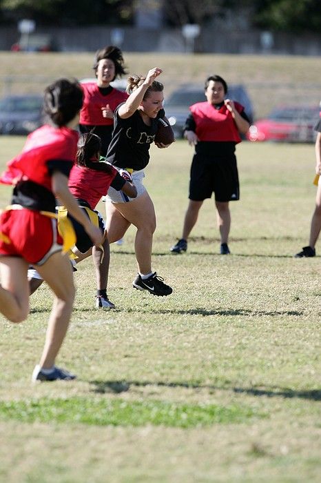 The Cheetahs (chemical engineering team) lost in the Fall 2008 UT flag football intramural championship game on November 9, 2008.

Filename: SRM_20081109_15162211.jpg
Aperture: f/4.0
Shutter Speed: 1/2000
Body: Canon EOS-1D Mark II
Lens: Canon EF 300mm f/2.8 L IS