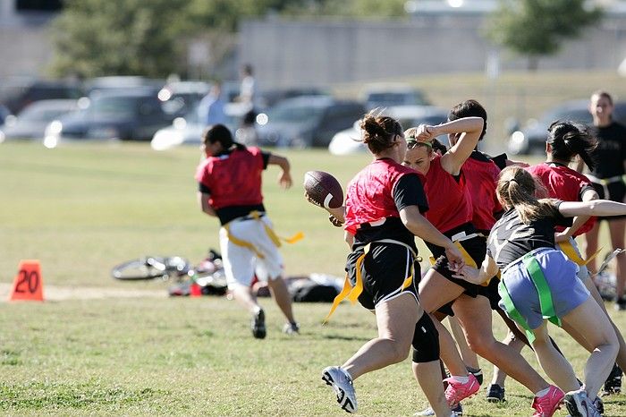 The Cheetahs (chemical engineering team) lost in the Fall 2008 UT flag football intramural championship game on November 9, 2008.

Filename: SRM_20081109_15215253.jpg
Aperture: f/4.0
Shutter Speed: 1/2000
Body: Canon EOS-1D Mark II
Lens: Canon EF 300mm f/2.8 L IS