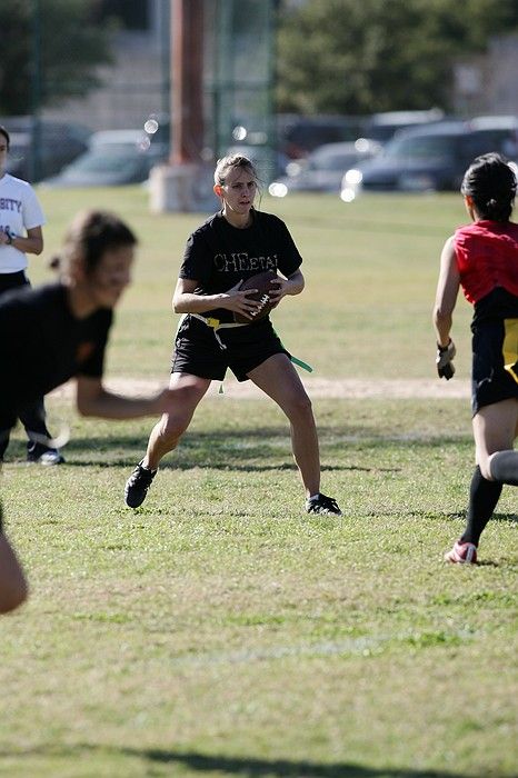 The Cheetahs (chemical engineering team) lost in the Fall 2008 UT flag football intramural championship game on November 9, 2008.

Filename: SRM_20081109_15374419.jpg
Aperture: f/4.0
Shutter Speed: 1/2500
Body: Canon EOS-1D Mark II
Lens: Canon EF 300mm f/2.8 L IS