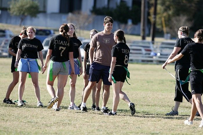 The Cheetahs (chemical engineering team) lost in the Fall 2008 UT flag football intramural championship game on November 9, 2008.

Filename: SRM_20081109_15551249.jpg
Aperture: f/4.0
Shutter Speed: 1/2000
Body: Canon EOS-1D Mark II
Lens: Canon EF 300mm f/2.8 L IS